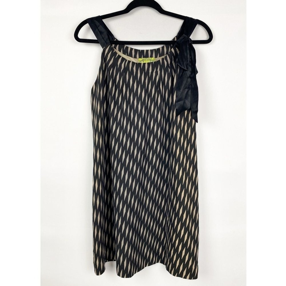 Anthropologie Floreat Womens 100% Silk Dress S Black‎ Chic Shift Y2K Office